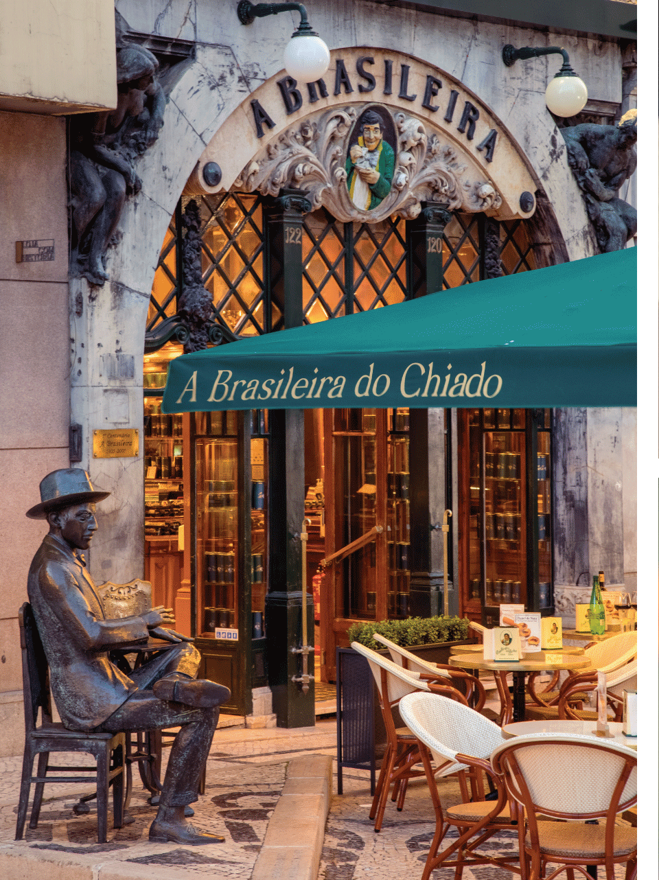 Fachada da Brasileira do Chiado e estátua de Fernando Pessoa